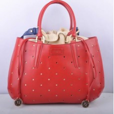 Duża torba Fendi B Fab Red Leather Perforated Bag z uchwytem u góry