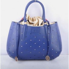 Duża torba Fendi B Fab Blue Leather Perforated Bag z uchwytem u góry Duża torba Fendi B Fab Blue Leather Perforated Bag z uchwytem u góry