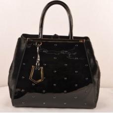 Fendi 2jours Czarna lakierowana torba z włosiem końskim Duża torba