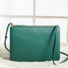 Duża torebka crossbody Celine Trio z zielonej skóry cielęcej