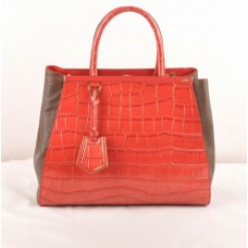 Torebka Fendi 2jours Red Crocodile Veins Leather z ciemną kawą Ferrari Leather Medium Bag