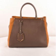 Fendi 2jours Dark Coffee Ferrari Leather With Coffee Lambskin Leather Medium Bag