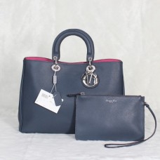 Torba Dior Diorissimo Jumbo w kolorze szafirowym, importowana skóra liczi (srebrne okucia) 602