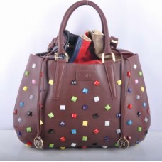 Duża torba Fendi B Fab Coffee Leather z wielokolorowymi zdobieniami i uchwytem u góry Duża torba Fendi B Fab Coffee Leather z wielokolorowymi zdobieniami i uchwytem u góry