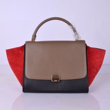 Celine Duża Trapezowa Torba Khaki Czarno-Czerwona Zamszowa Celine Duża Trapezowa Torba Khaki Czarno-Czerwona Zamszowa
