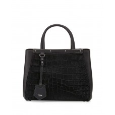 Fendi 2Jours Petite Tote Bag z wytłaczanym wzorem krokodylej sierści cielęcej w kolorze czarnym