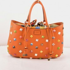 Duża torba Fendi B Fab Studded Orange Ferrari ze skóry z wielokolorowymi zdobieniami i uchwytem u góry