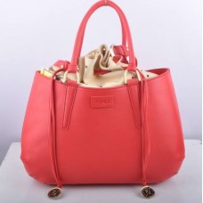 Duża torba Fendi B Fab Watermelon Red Deerskin Leather z uchwytem u góry