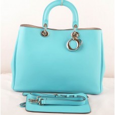 Torba Dior Diorissimo Jumbo, jasnoniebieska, oryginalna, skórzana (złote okucia) 602
