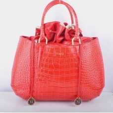 Duża torebka Fendi B Fab Red Crocodile Veins Leather z uchwytem u góry