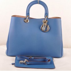 Torba Dior Diorissimo Jumbo, niebieska, oryginalna, skórzana (złote okucia) 602