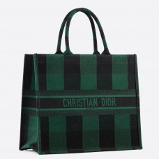 Torba typu tote Dior Book z płótna w zielono-czarną kratkę z haftem