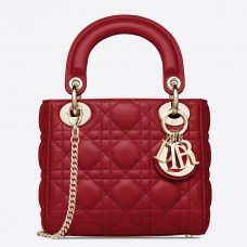 Torebka Dior Lady Dior Mini na łańcuszku z czerwonej skóry jagnięcej Torebka Dior Lady Dior Mini na łańcuszku z czerwonej skóry jagnięcej