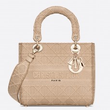 Torebka Dior Medium Lady D-Lite z beżowego płótna z haftem Torebka Dior Medium Lady D-Lite z beżowego płótna z haftem