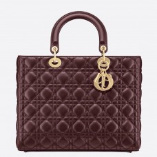 Dior Duża torebka damska Dior ze skóry jagnięcej Bordeaux Cannage Dior Duża torebka damska Dior ze skóry jagnięcej Bordeaux Cannage