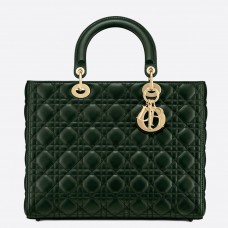 Duża torebka Dior Lady Dior w kolorze zielonym Cannage Lambskin