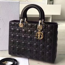 Duża torebka Dior Lady Dior z czarnej skóry jagnięcej