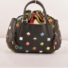Torebka średniej wielkości Fendi B Fab Studded Black Ferrari Leather z wielokolorowymi zdobieniami i rączką u góry